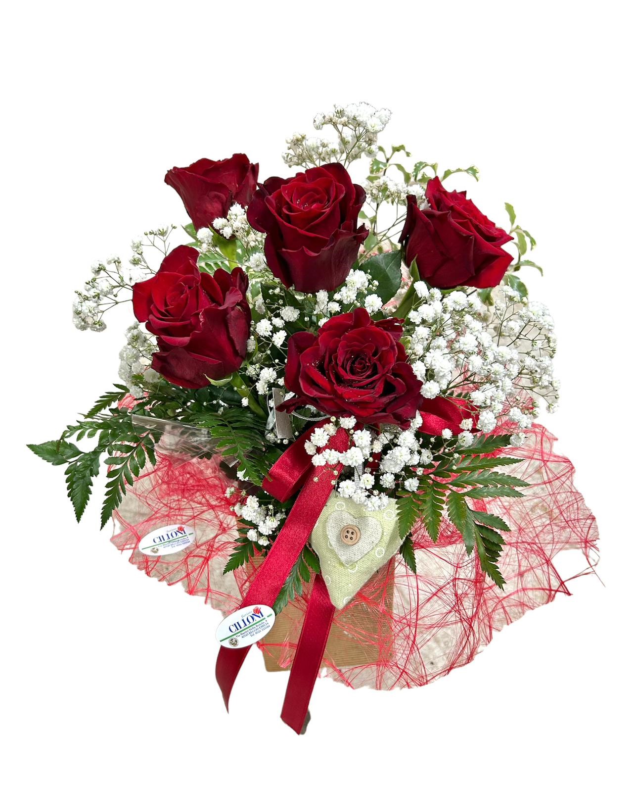 Fortunata: Mazzo di Rose con Gypsophila