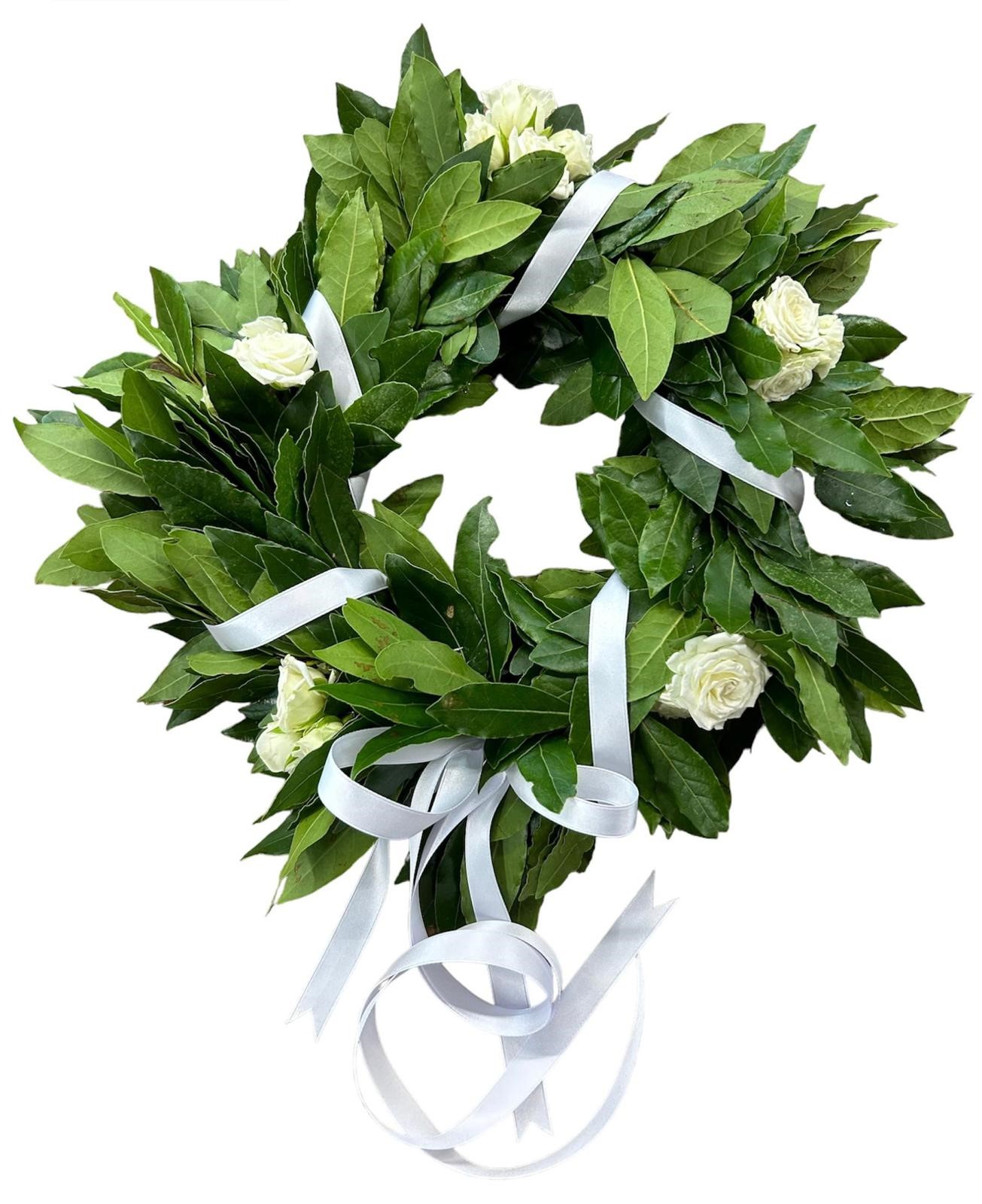 Coroncina d'alloro rotonda con roselline