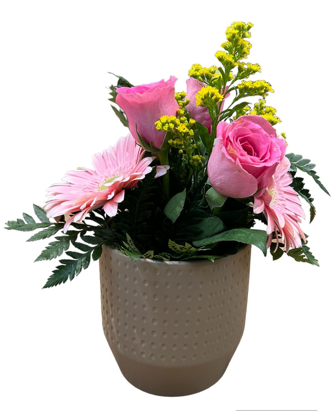 Composizione fiorita in vaso colorato - immagine 4