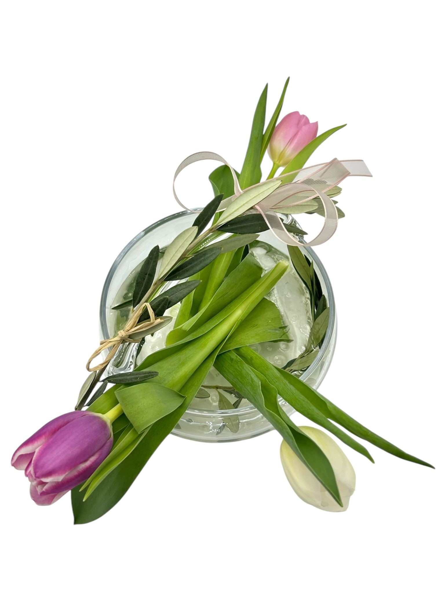 Cestino di vetro con Tulipani - immagine 2